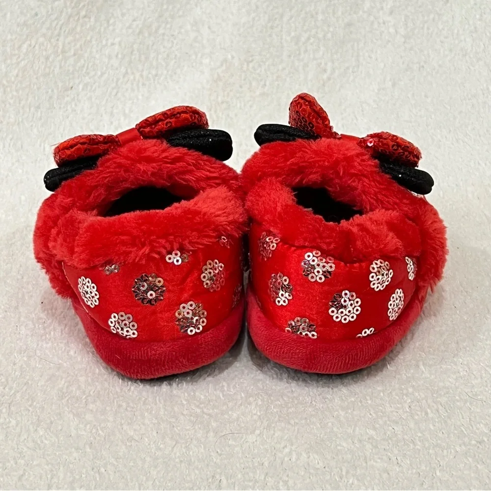 Disney Minnie Mouse Red Plush Sequin Slippers Size 5-6